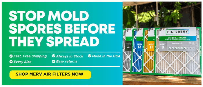 Banner promoting MERV air filters to stop mold spores before they spread.